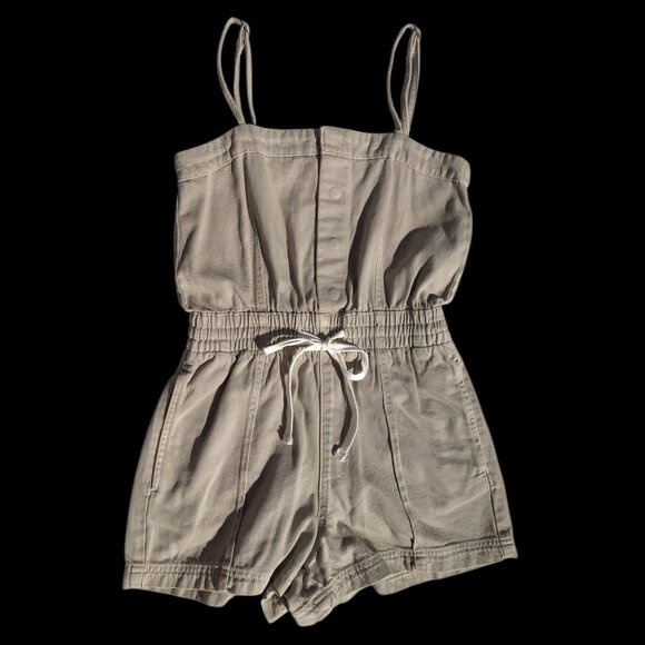 Women's Khaki Green Denim Romper, S - Picture 2 of 4